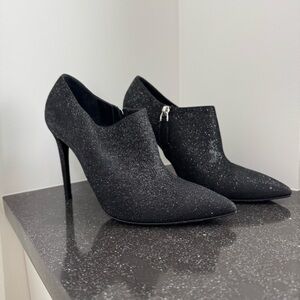 Ralph Lauren Purple Label Black Glitter Stiletto Booties Pumps 37 1/2